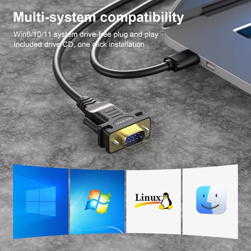 USB to RS232 Serial Adapter with FTDI Chipset, USB 2.0 to Male DB9 Cable for Windows and Mac OS (6ft)