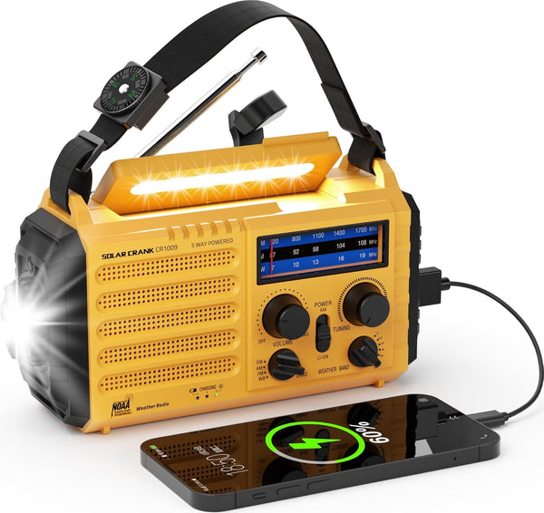 Emergency Radio 5000 Hand Crank Solar Weather Radio, 5-Way Power Survival Portable Radio with Flashlight & Charger