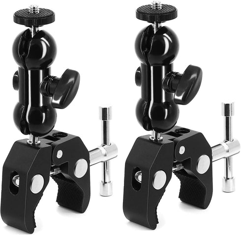 SLOW DOLPHIN Super Clamp w/1/4 and 3/8 Thread with Cool Double Ballhead Arm Adapter