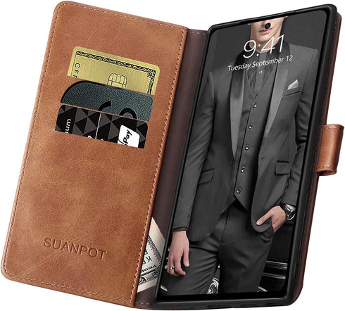 SUANPOT for Samsung Galaxy Note 10, RFID Blocking Leather Wallet Case, Flip Folio Book Cover for Women Men