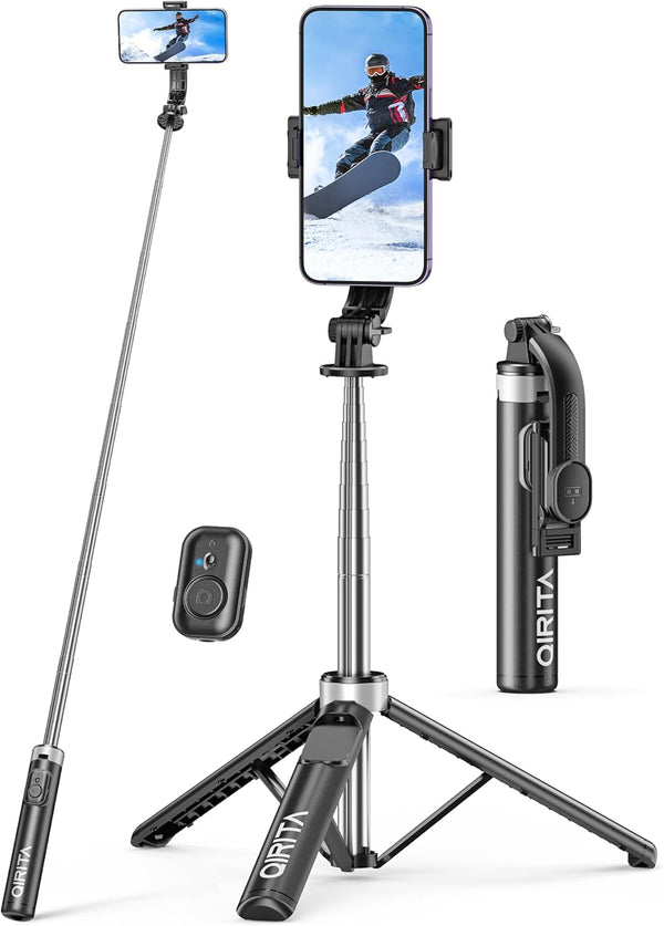 Selfie Stick & Phone Tripod, All in 1 with Remote, Travel Stand for Video Recording, Live Streaming, Compatible with