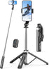 Selfie Stick & Phone Tripod, All in 1 with Remote, Travel Stand for Video Recording, Live Streaming, Compatible with