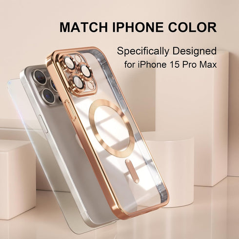 iPhone 15 Pro Max Case with MagSafe - Gold, Soft Clear, Military Grade Drop Protection, Never Yellowing, Full Camera