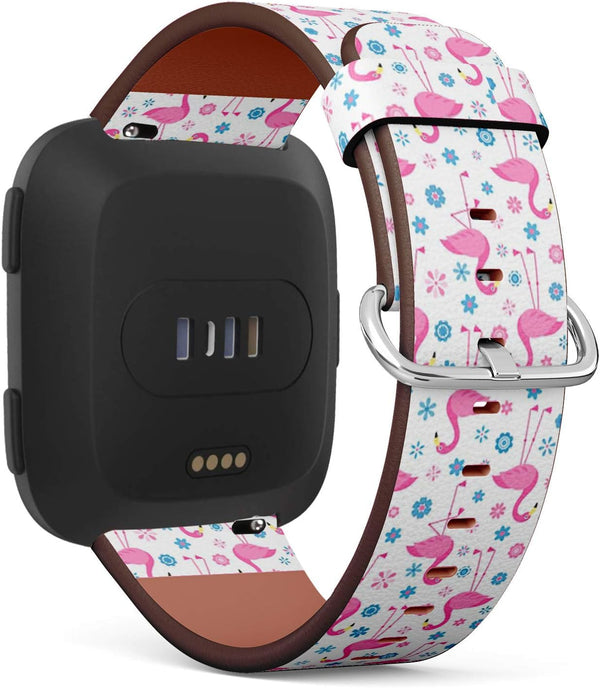 Compatible with Fitbit Versa, Versa 2, Versa LITE, Quick Release Leather Wristband Bracelet Replacement, Flamingo Birds
