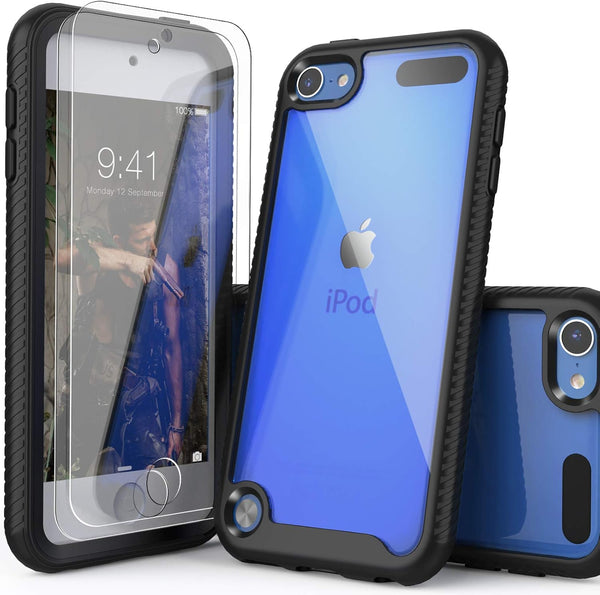 2 in 1 Shockproof Case for iPod Touch 7th Generation with 2 HD Screen Protectors, Black