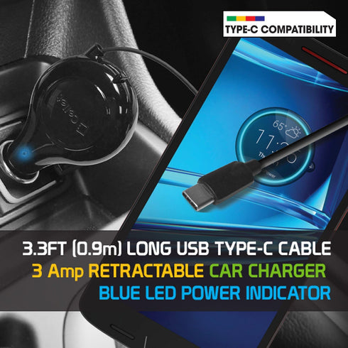 Cellet USB-C Retractable Car Charger, Fast Charger for iPhone 15, Samsung Galaxy, LG, and More