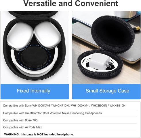 MOSISO Hard Travel Case Compatible with Sony WH1000XM5/WHCH710N/WH1000XM4/WHXB900N/WHXB910N, Compatible with Bose 700/QC35 II Wireless Noise Cancelling Headphones, Compatible with AirPods Max, Black