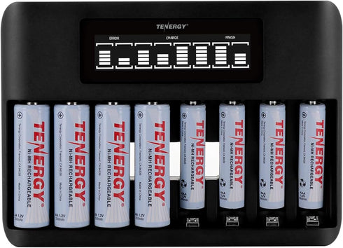 Tenergy TN480U 8-Bay LCD Display Fast Charger for NiMH/NiCD AA AAA Rechargeable Batteries