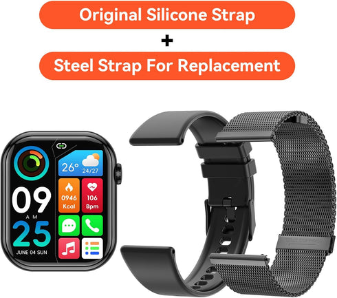 Smart Watch with Call Function, 1.85" Fitness Tracker, Heart Rate/Sleep Monitor, Waterproof for Women & Men