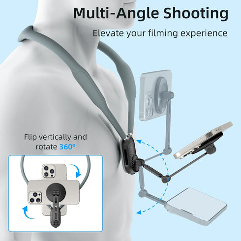 qirita Magnetic Neck Mount for Phones, Hands-Free POV Phone Holder for Vlogging, Sports, Travel, Compatible with iPhone