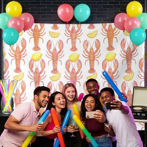 Hokiten Summer 12x8 Backdrop for Photography, Coastal Lobster Brushed Microfiber Fabric Backdrop Curtain for Photo