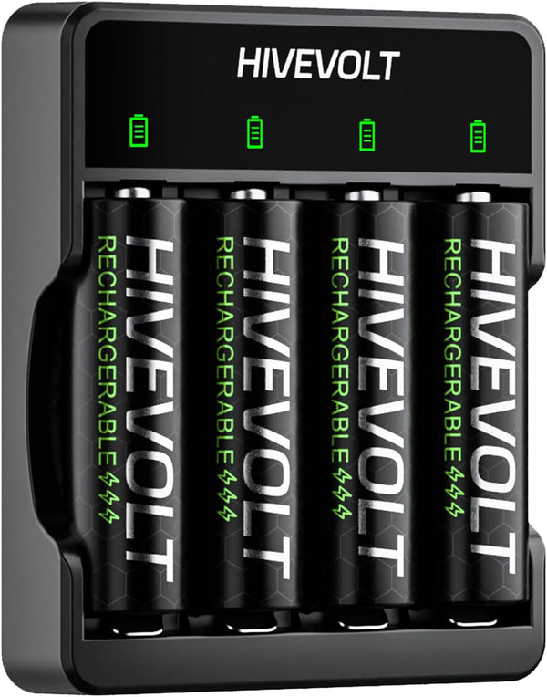 HIVEVOLT Rechargeable AA Batteries with Charger, High Capacity 2800mAh Ni-MH Double A Battery,
