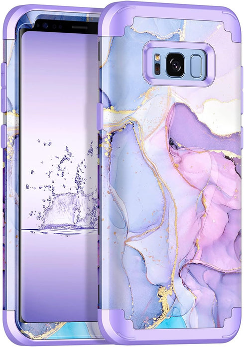 Miqala for Galaxy S8 Case, Glow in The Dark Three Layer Heavy Duty Shockproof Protective Case (Light Purple)
