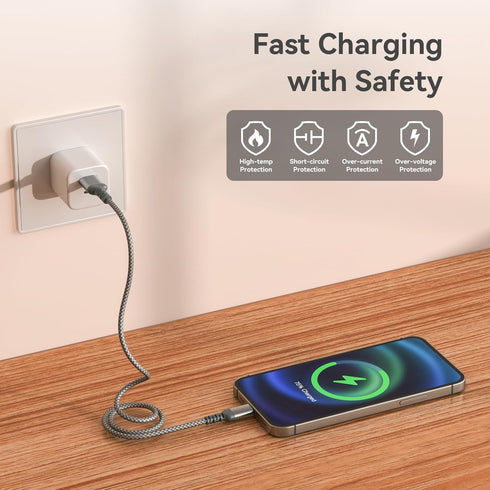 USB C Charger Cable, Fast Charging Type C Cable, Nylon Braided USB A to USB C for iPhone 15/15 Pro, MacBook, Samsung