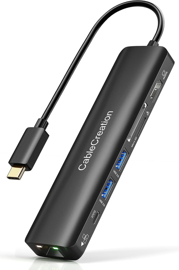 USB C Hub with Ethernet, CableCreation 7 in 1 4k@60Hz HDMI Multiport Adapter with 100W PD, 2 USB 3.0 Ports