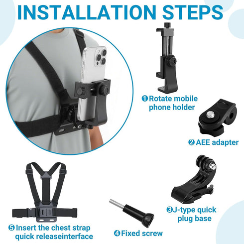Generic Mobile Phone Chest Mount Harness Strap Holder Cell Phone Clip Action Camera POV for Samsung iPhone Plus etc