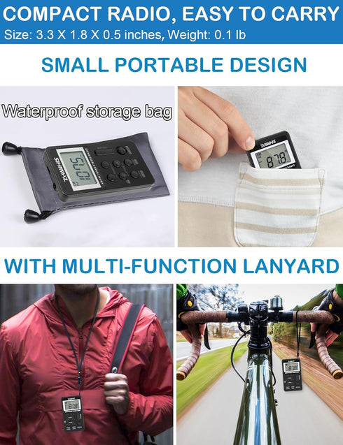 ZHIWHIS Portable Radio, AM FM Mini Transistor Rechargeable Battery Personal Digital Tuning Stereo Pocket Walkmen with
