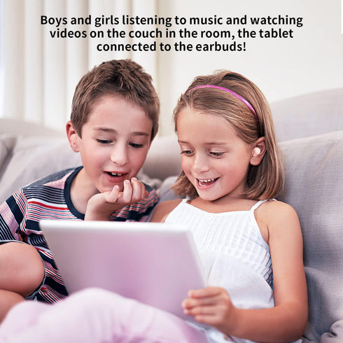 Headset Bluetooth Kids Earbuds, Pink Wireless Earbuds for Girls and School Classroom Earpods Small Ears Headphone