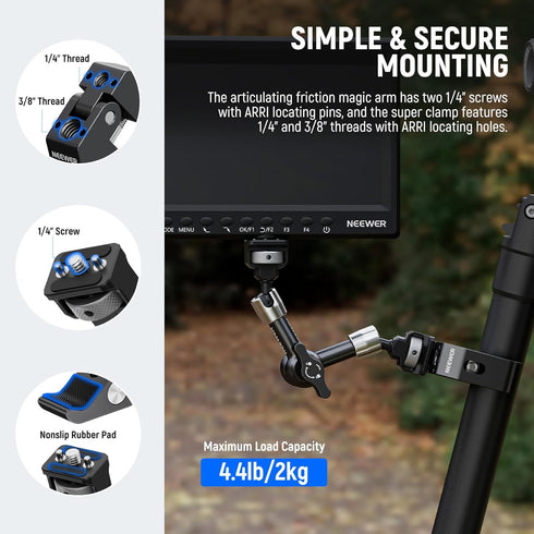 NEEWER 7" Articulating Magic Arm Clamp Mount with Super Clamp for DSLR and Action Camera
