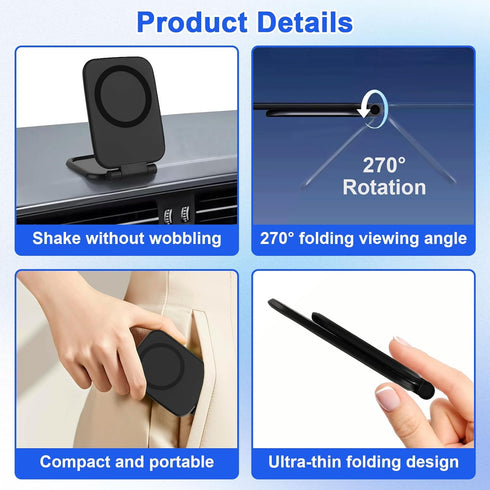 XSMNER 3.5mm 270 17/16/15 Magnetic Phone Holder for Car, Ultra Thin Foldable Car Phone Holder Mount, Anti-Shake Phone