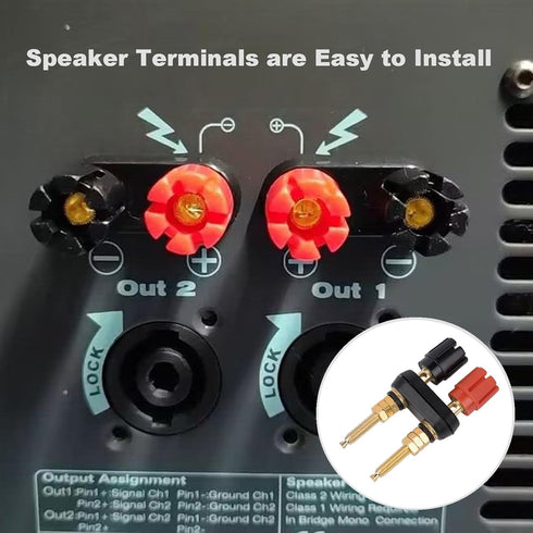 4Pcs Brass Long Threaded Binding Post Banana Jack Plugs 2 Way Dual 4mm Female Sockets for Speakers or Amplifiers