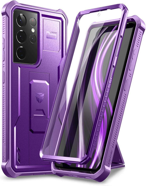 Dexnor Samsung Galaxy S21 Ultra Case - Built-in Screen Protector and Kickstand, Heavy Duty Protection, Purple