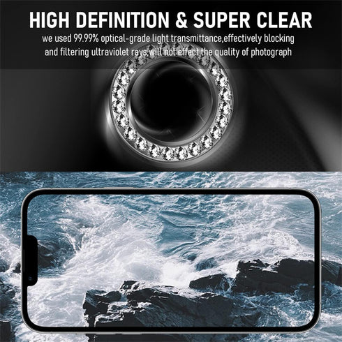 Suoman 3-Pack iPhone 12 Pro Max Camera Lens Protector, 9H Tempered Glass, Metal Frosted Cover, Diamonds-Silver