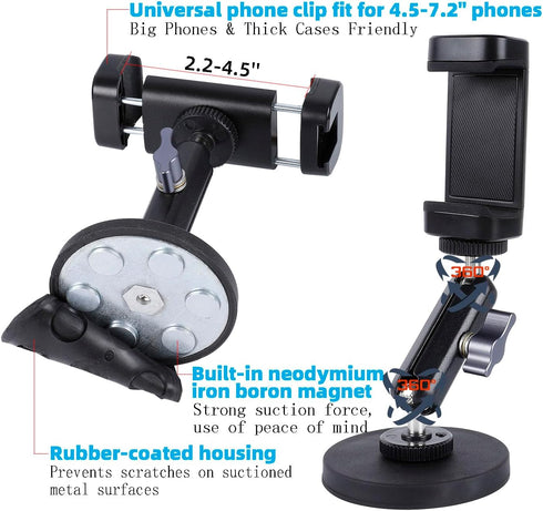 Leenconghui 360 Gym Magnetic Phone Holder Mount with Adjustable Dual Ballhead Magic Arm, Magnet Base Phone Mount