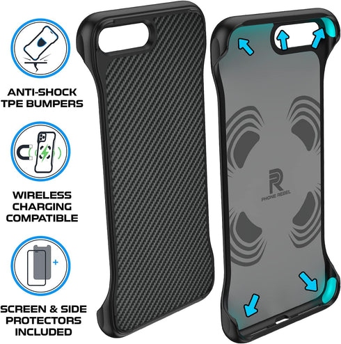 REBEL iPhone 8 Plus Case, Slim Fit Shockproof, Exposed Sides for Comfort, 5.5" Screen, Includes Screen Protector,