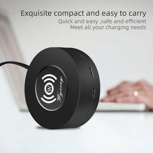 75W 6-Port USB Charger Desktop Charging Station with Wireless Charger, Quick Charge 3.0, Multi USB Hub for Smartphone,