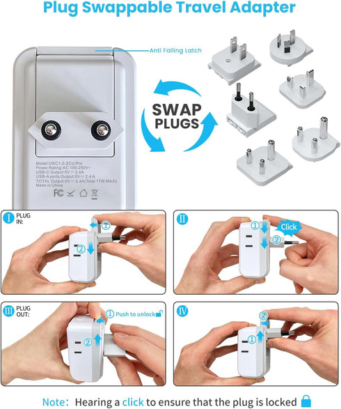 VINTAR Universal Travel Adapter Kit, International Power Adapter with 3 USB Ports & 4 AC Outlets, Worldwide