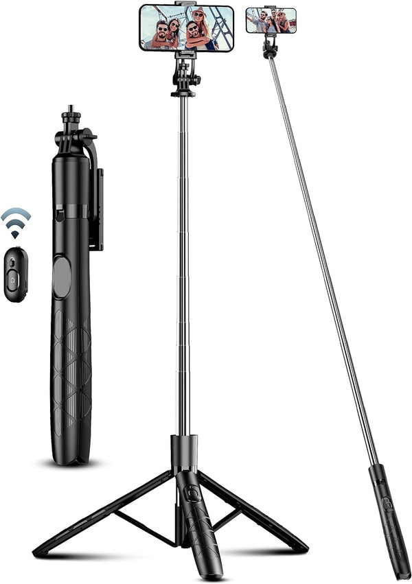71" Phone Tripod & Selfie Stick, All in One Extendable Cell Phone Tripod with Wireless Remote, Compatible with iPhone &