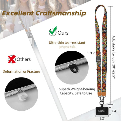 Icycay Phone Lanyard Crossbody, Boho Cell Phone Strap for Around The Neck Adjustable, Bohemian Teacher Anti Theft Cute