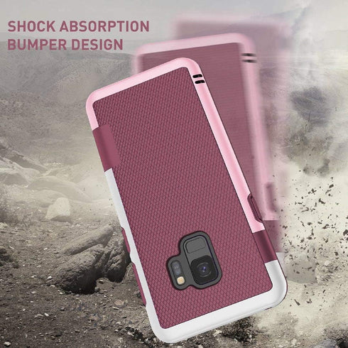 Jeylly Galaxy S9 Case with 2 Pack HD Soft Screen Protector, Ultra Slim One-Piece Anti-Slip Rugged Soft TPU Bumper, Wine