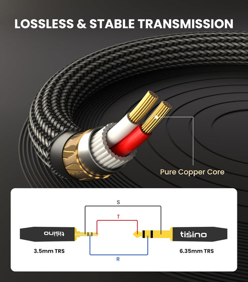 tisino 1/8 to 1/4 Stereo Audio Cable, 3.5mm to 1/4 Adapter Aux Cord for Guitar, Keyboard, Laptop, Speaker, 6ft