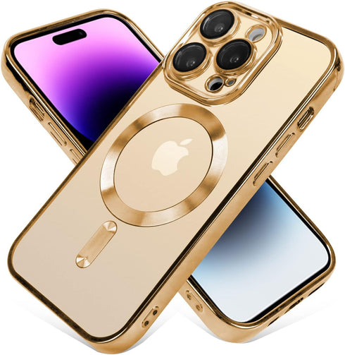 OOK Phone Case for iPhone 14 Pro Max with Camera Lens Protector, Anti-Scratch Shockproof Electroplated Slim Cover, Gold