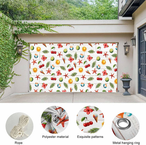 GNAKT AREWG 13x6ft Summer Garage Door Banner Cover Ice-Cream Cherry Starfish Garage Door Decoratons Banner for Indoor
