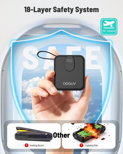 ODGUV Cables,22.5W Pack 10000mAh,Travel Small Portable Charger with Built-in Fast Charging Power Bank,USB-C Mini