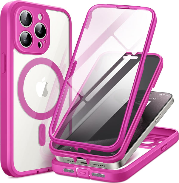 TIESZEN iPhone 15 Pro Max Case, Rose Red - Dustproof, MagSafe Compatible, 9H Tempered Glass & Privacy Screen Protectors.