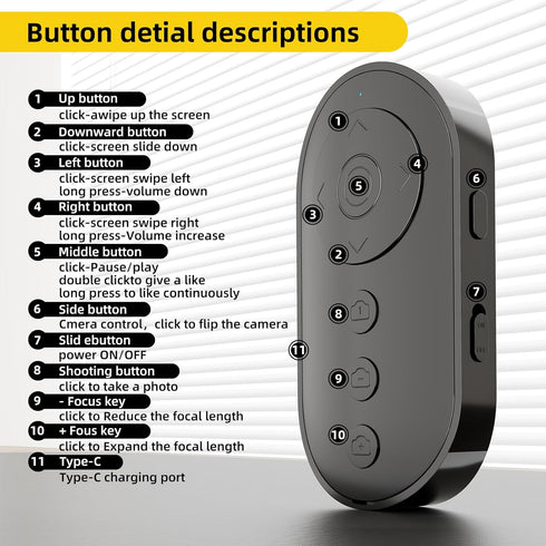MAIRAN Bluetooth Camera Remote Shutter with Zoom and Front/Rear Camera Switch for Photo and Vlogging,Cllphone Remote