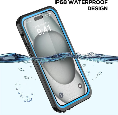 Waterproof Case for iPhone 15 Plus, Shockproof IP68 Full-Body Sturdy Cover, Built-in Screen Protector, Durable
