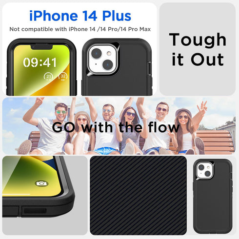 AICase for iPhone 14 Plus Case(6.7") with Glass Screen Protector, Heavy Duty Drop Protection Full Body Rugged Shockproof/Dust Proof Military Protective Tough Durable for iPhone 14 Plus 6.7"_3