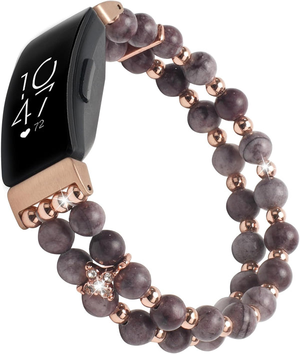 Handmade Pearl Bracelet for Fitbit Inspire HR/Inspire 2, Elastic Beaded Strap for Women and Girls