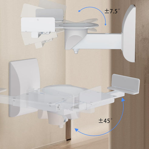 suptek Dual Side Clamping Bookshelf Speaker Wall Mounting Bracket, Holds Up to 55 lbs, White
