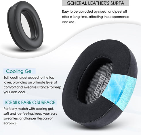 GVOEARS Cooling Gel Replacement Ear Pads for JBL Live 650/660BTNC, Memory Foam & Breathable ICE Silk Fabric (Black).
