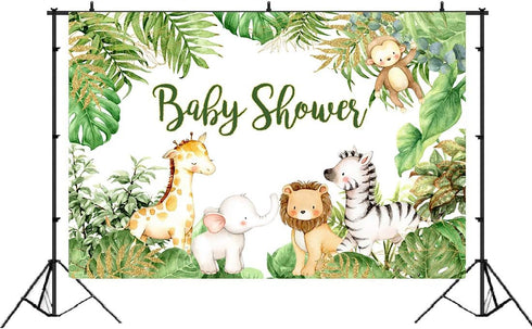 Safari Animals Baby Shower Backdrop 5x3ft Vinyl Multicolor Gold Jungle Baby Shower Background Party Banner