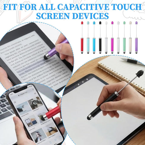 Heeshbou 30 2-In-1 1.0mm Pcs Beadable Pens Bulk Beadable Stylus Pen for Touchscreen Plastic Bead Pens Kit Handwriting