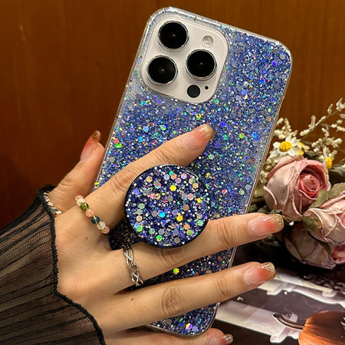 iPhone 15 Pro Max Glitter Bling Case, Pink Sparkle Cover with Ring Stand Holder for 6.7 inch