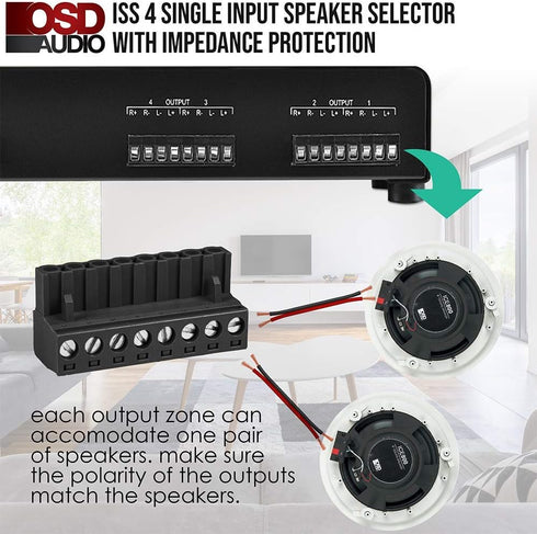 OSD Audio ISS4 4 Zone Speaker Selector Switch with Impedance Protection