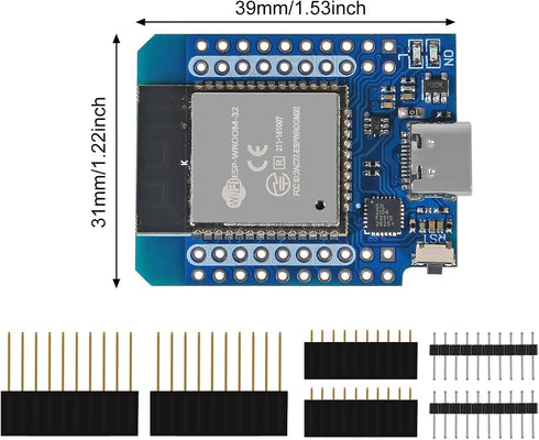 Type-C D1 Mini NodeMCU ESP32 ESP-WROOM-32 WLAN WiFi Bluetooth Development Board, 5V Compatible for Arduino